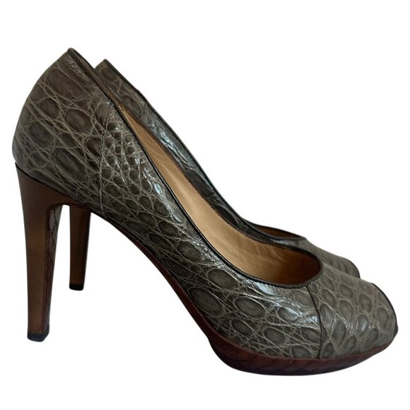 Bottega Veneta Leather High Heels Pumps Peep Toe Textured Size 36.5 EU 6 Women's - Picture 1 of 13